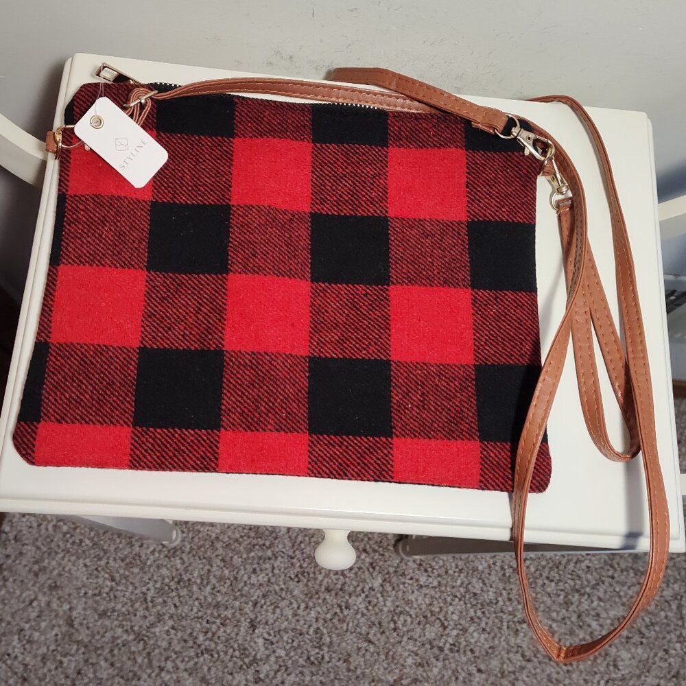 Styline black & red buffalo plaid fabric crossbody bag/wristlet, new with tags